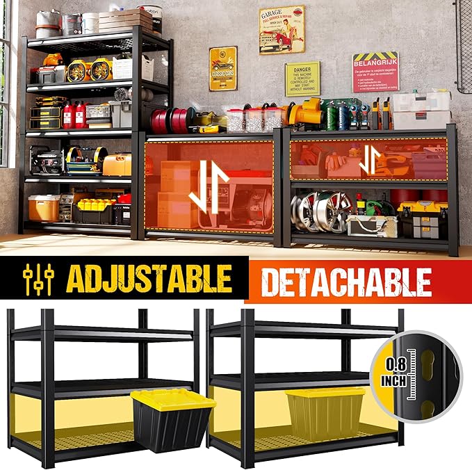 5-Tier Garage Shelving Heavy Duty Storage Shelves, Adjustable Metal Shelving - Image 5