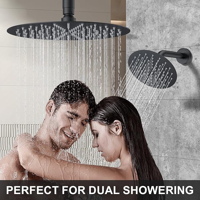 KOJOX Matte Black Thermostatic Shower System, Push Button Diverter Shower - Image 2