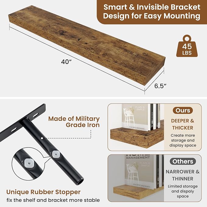 fuqing Floating Shelves for Wall, Wall Mounted Wood Floating Shelf - Image 3
