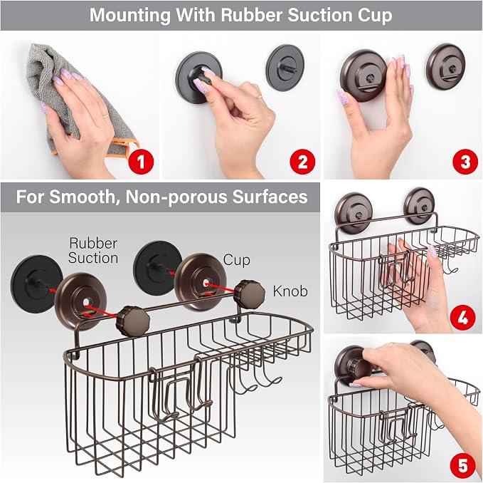 HASKO 2 Pack Shower Caddy Suction Cup - Image 4