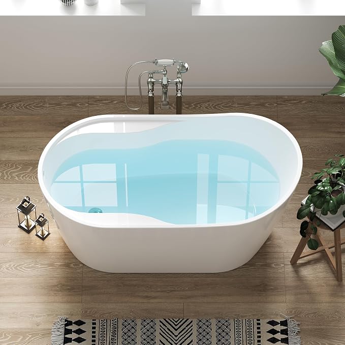 FerdY Lana'i 60" Freestanding Bathtub, Gracefully Shaped Freestanding Soaking - Image 8