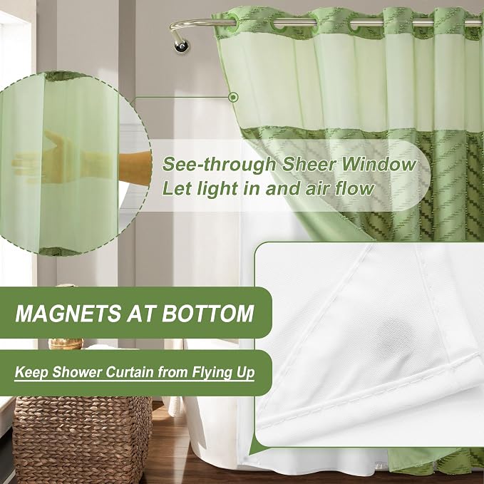 Long No Hook Tufted Chevron Striped Shower Curtain - Image 5
