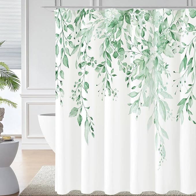 Gibelle Extra Long Shower Curtain 72 x 84, Tall Mint Green Floral Shower Curtain by Gibelle