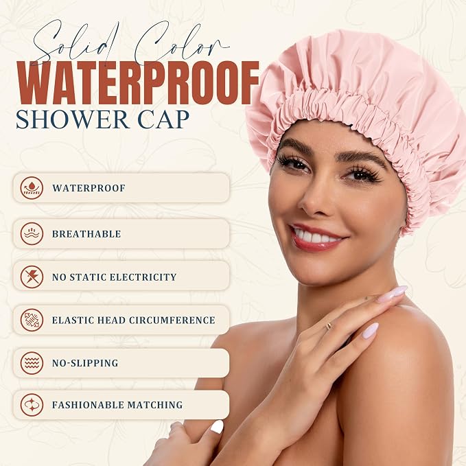 Reusable Shower Cap for Women, Stylish Large Waterproof Shower Bonnet Washable - Image 2
