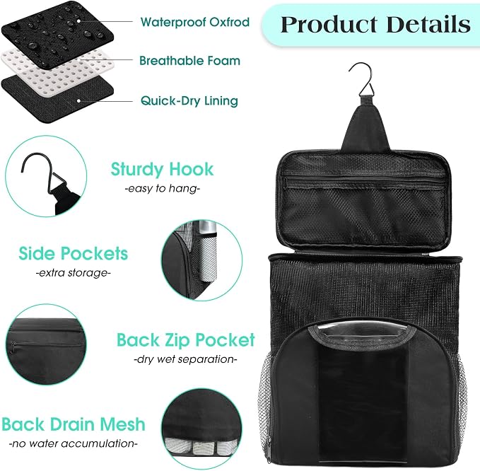 Attmu Mesh Shower Caddy Portable Dorm Tote Bag, Quick Dry Hanging Toiletry Bag - Image 4
