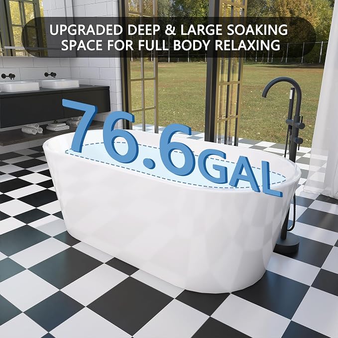 59" Free Standing Tub, Pure Acrylic Freestanding Bathtub, Stylish Stand Alone - Image 2