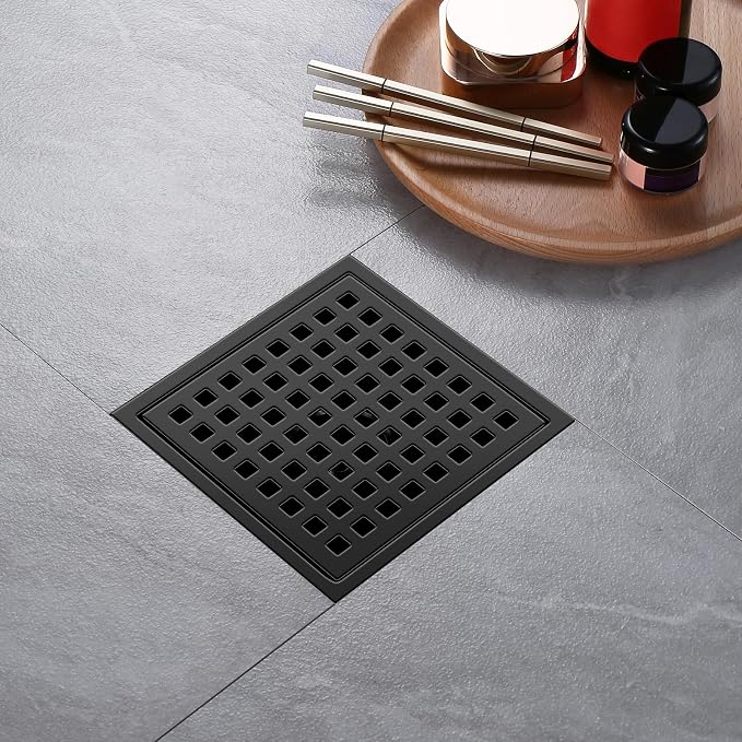 Shower Drain, Matte Black 6 inch Square Shower Floor Drain - Image 7