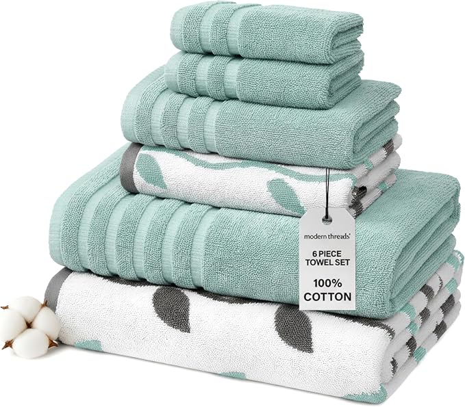 Modern Threads Organic Vines 6-Piece 100% Cotton Towel Set – Yarn Dyed Jacquard by ModernThreads