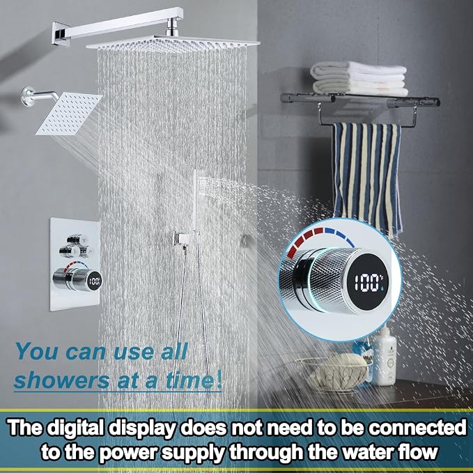 Digital Display Dual Head Shower system Rain Shower System Shower Wall Mount 10 - Image 3