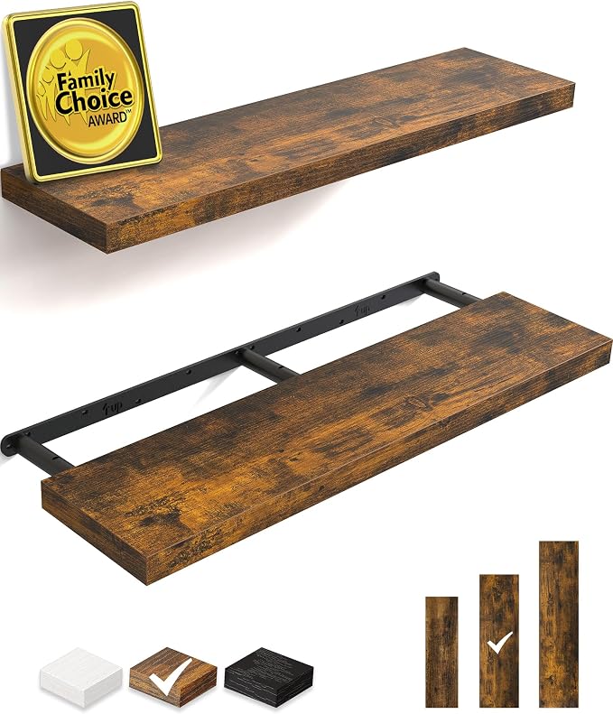 BAYKA Floating Shelves, 36 inches Long Wall Mounted Rustic Wood Shelves by BAYKA