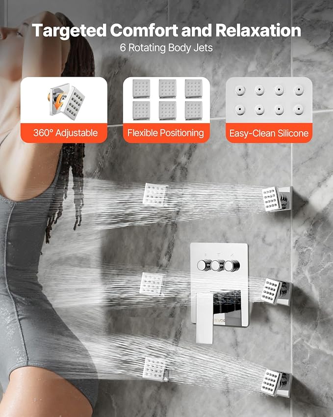 VEVOR Shower Faucet Set, 10 Inch Ceiling Mount Rainfall Shower System - Image 4