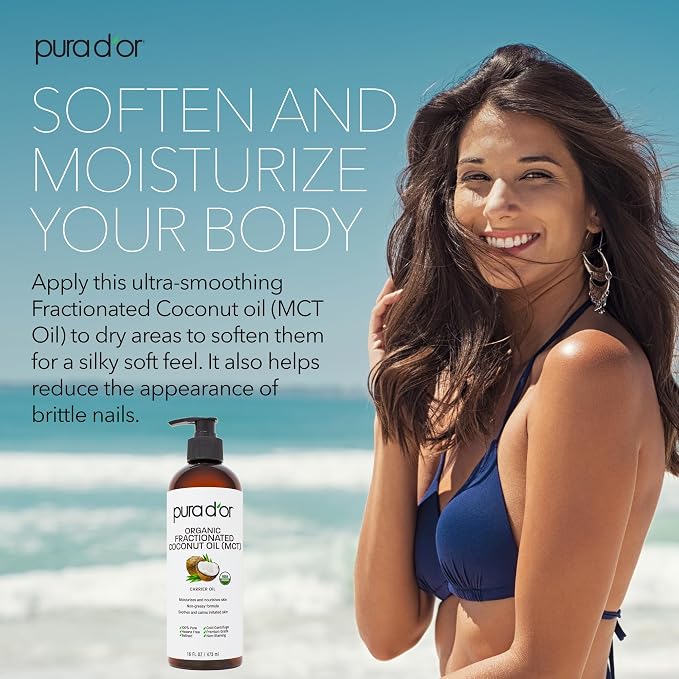 PURA D'OR 16 Oz ORGANIC Fractionated Coconut Oil – USDA Certified – MCT Oil – - Image 3