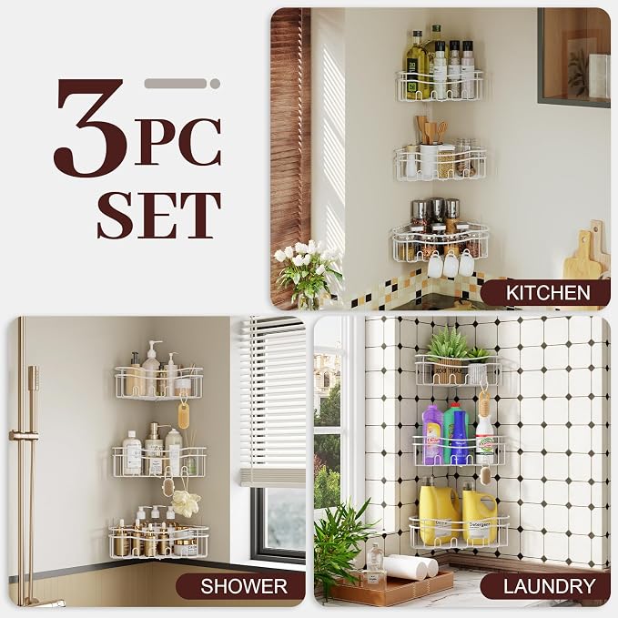 White Shower Caddy Corner, Rustproof Bathroom Organizer Corner - Image 4