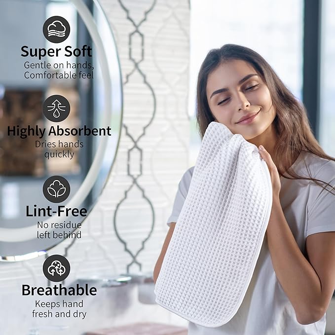 Microfiber Waffle Hand Towels, 4 Pieces, Fast Drying, Lint Free - Image 4
