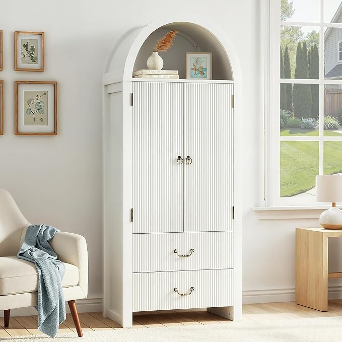 71" Tall Arched Kitchen Pantry, Wood Kitchen Storage Cabinet by Unknown