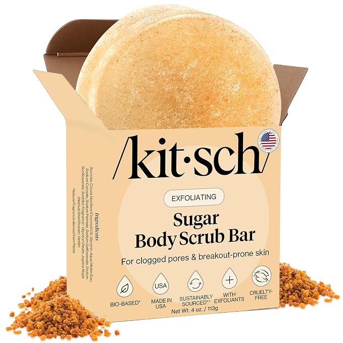 Kitsch Exfoliating Sugar Scrub for Body – All Natural Body Scrub Bar Soap for by Kitsch