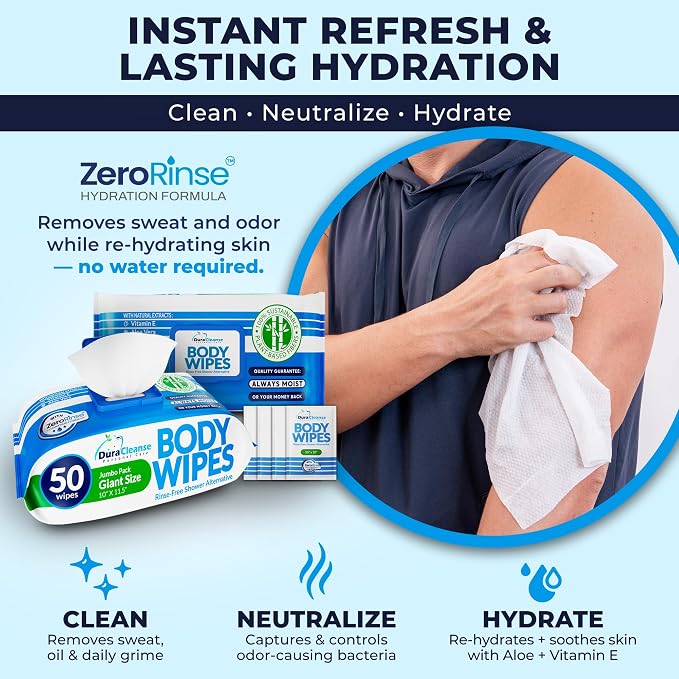 XL Body Wipes for Adults 200 Shower Cloths + 16 Travel Sheets – 10" x 11.5" No - Image 4