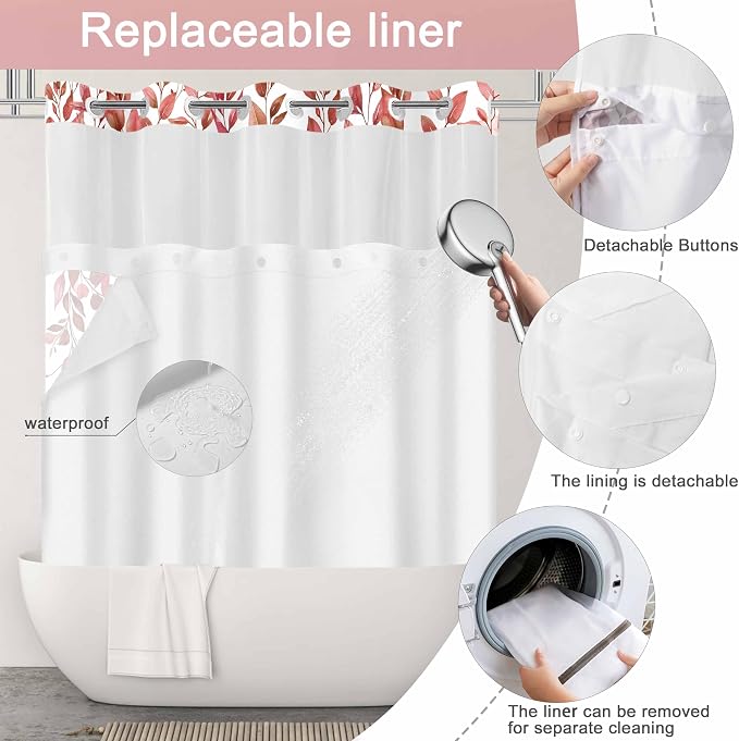 No Hook Shower Curtain and Liner Set, Bath Curtain Sets - Image 3