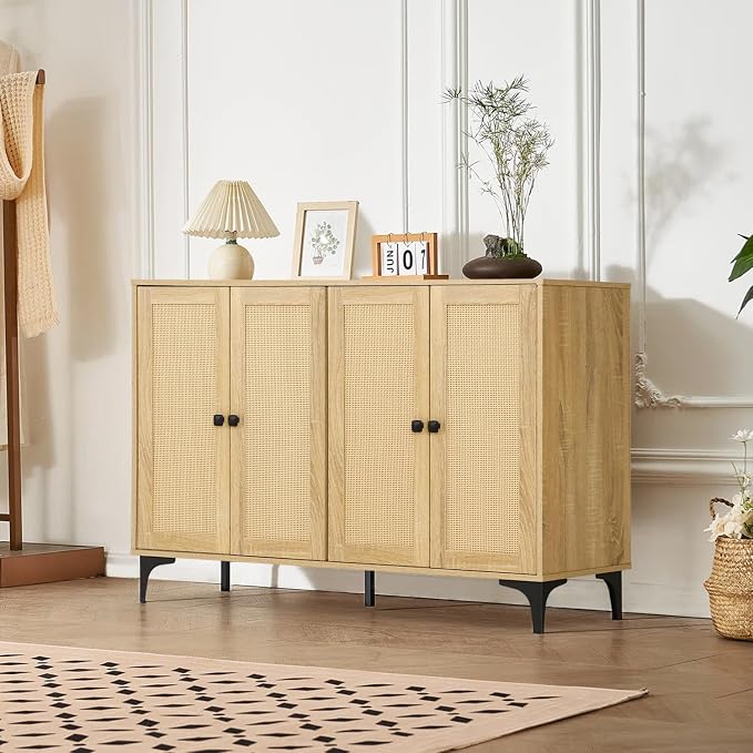 Rattan 2-Door Storage Cabinet Buffet - Image 7