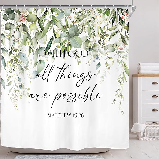 Riyidecor Sage Green Eucalyptus Leaves Shower Curtain - Image 2