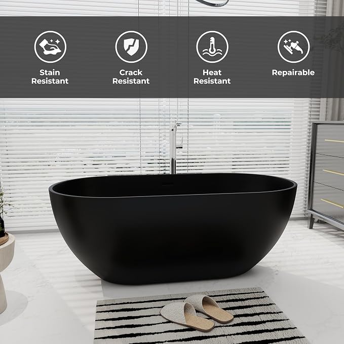 SJ STAR&JANE 59" Solid Surface Freestanding Bathtub Oval Stone Resin Soaking - Image 4