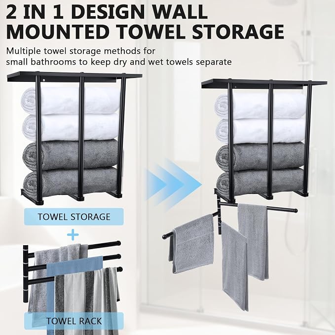 3-Tier Wall Mounted Towel Rack, Bathroom Storage Shelf - Image 4