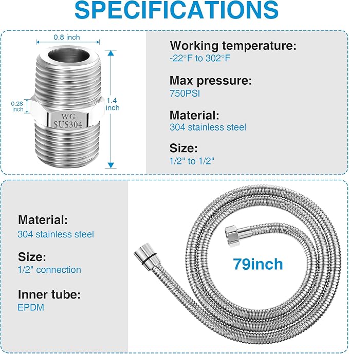 Dreyoo 1 Pack 79 Inch Shower Hose - Image 2