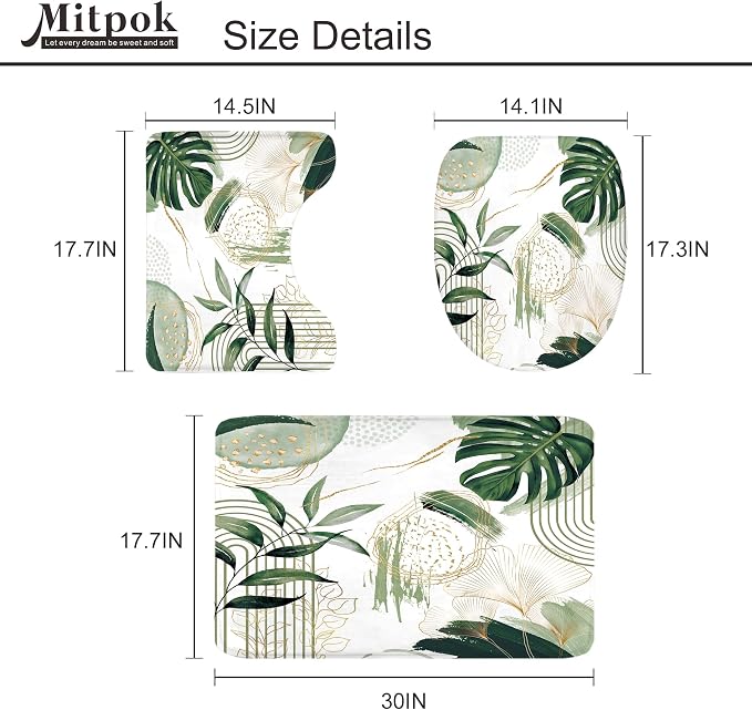 4 PCS Sage Green Boho Shower Curtain Set 72Wx72H, Non-Slip Bath Rug Toilet Lid - Image 5