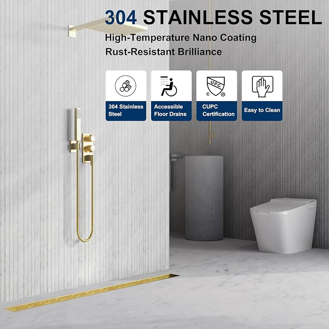 Neodrain 24-in Brushed Brass Rectangular Linear Shower Drain - Image 4
