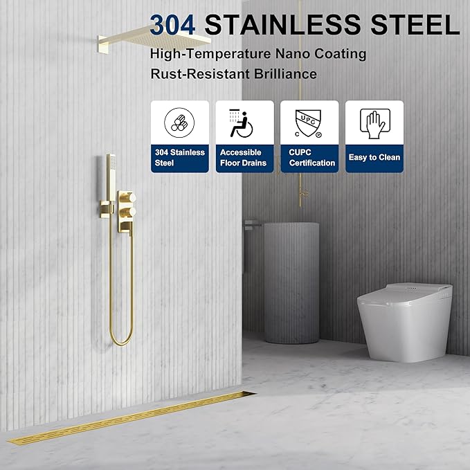 Neodrain 36-in Brushed Brass Rectangular Linear Shower Drain - Image 4