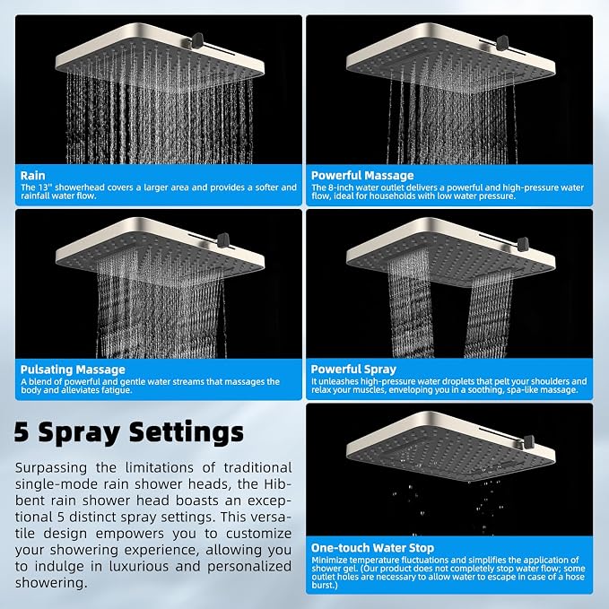 Hibbent cUPC Certified High Pressure 13'' Dual Shower Head Combo - Image 2