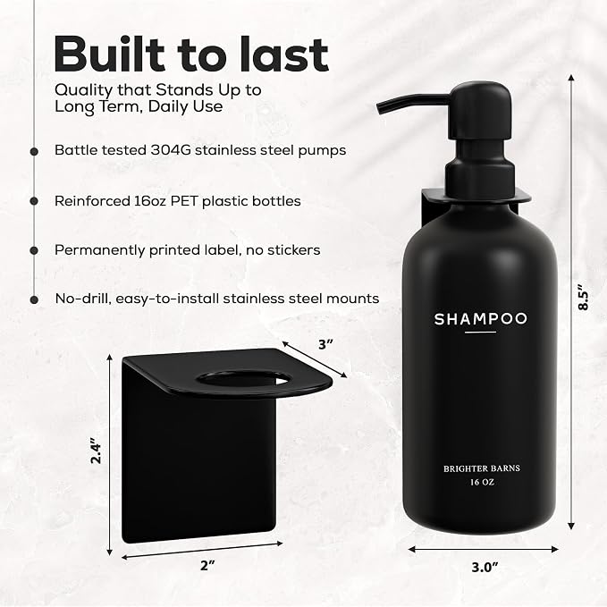 Black Shampoo and Conditioner Dispenser Set Wall Mounted by Brighter Barns - Image 3