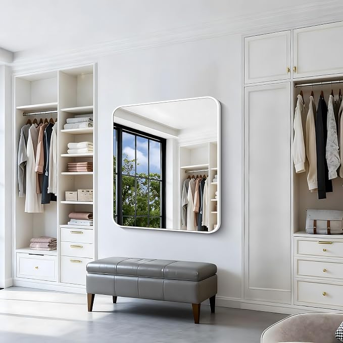BONEWEI White Bathroom Mirror, 36x40 inch Wall Mirror - Image 7