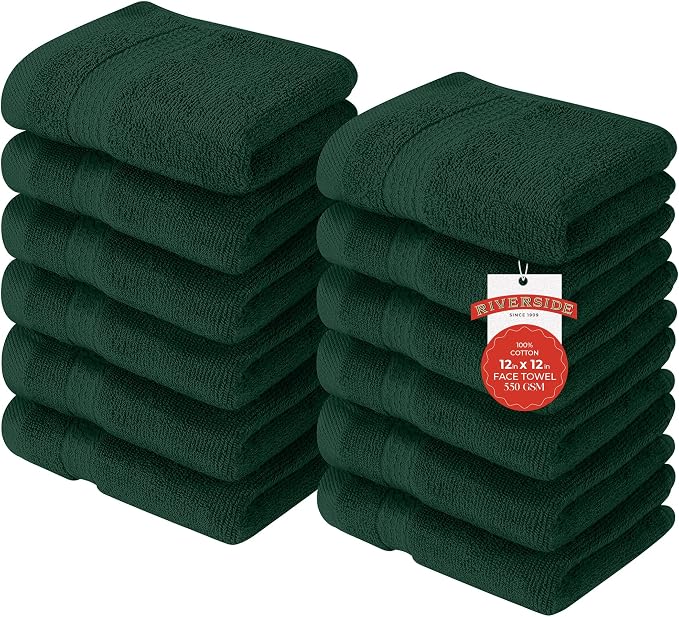 RIVERSIDE 12 Pack Premium 100% Cotton Face Washcloths, 550 GSM, 12 x 12 Inches by RIVERSIDE
