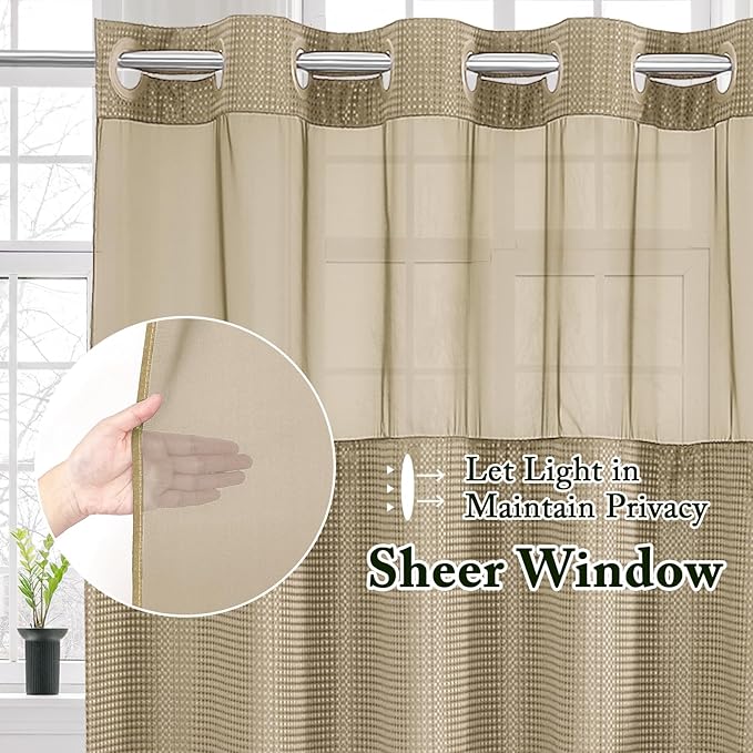 Gibelle Long Shower Curtain 72x80, Waffle Weave Bathroom Shower Curtain - Image 2