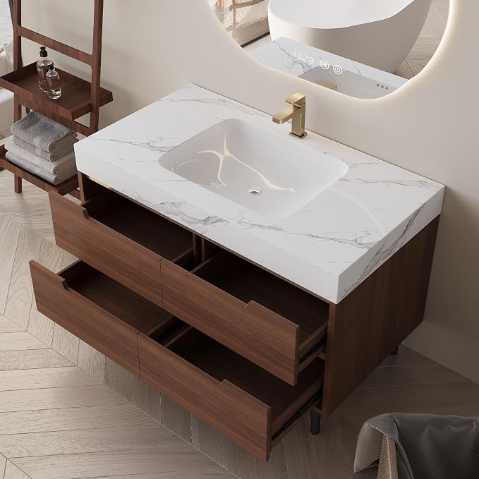 35.4" Bathroom Vanity with Sink Combo Set, Solid Wood Frame Bathroom Storage - Image 8