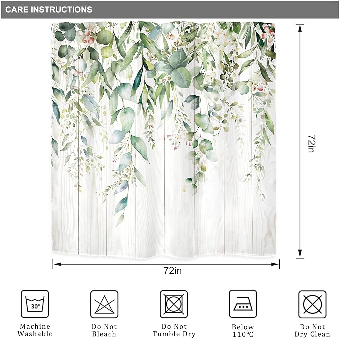 Riyidecor Sage Green Eucalyptus Leaves Shower Curtain - Image 4