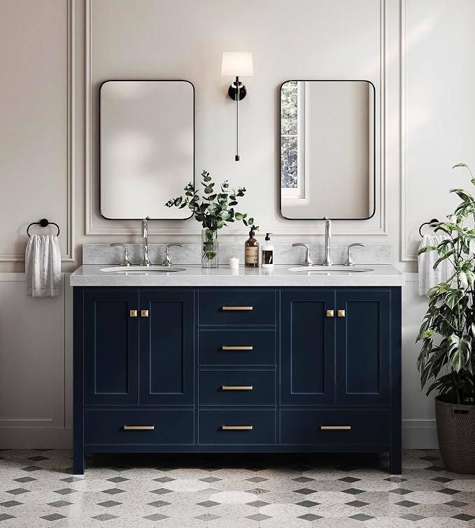 ARIEL Cambridge 60 Inch Midnight Blue Bathroom Vanity Double Sink, Solid Wood - Image 2