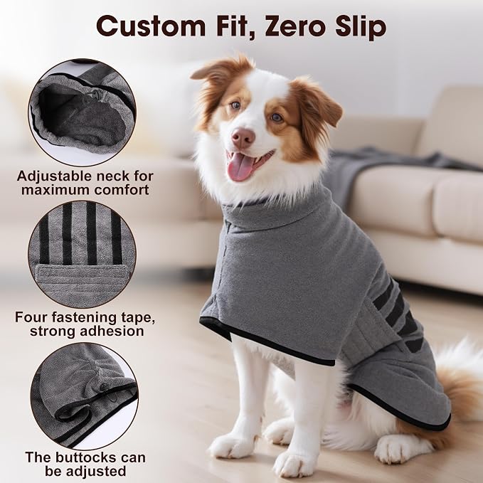 Microfibre Dog Bathrobe Towel Wrap Super Absorbent Dog Drying Coat Bath Robe - Image 3