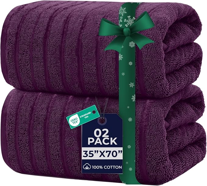 DAN RIVER Pack of 2 Bath Sheet 35x70 Inches, Oversized Ribbed Quick Dry Towel by DanRiver