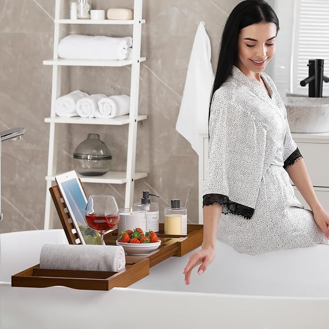 Wooden Bathtub Tray for Luxury Bathroom, Expandable Premium Teak Bath Tray - Image 5