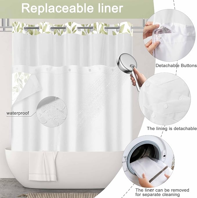 No Hook Shower Curtain and Liner Set, Bath Curtain Sets - Image 5