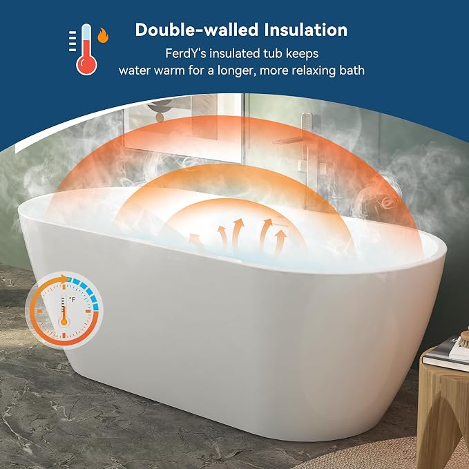 FerdY 67" Bali Elite Acrylic Freestanding Bathtub, Gracefully Shaped - Image 2
