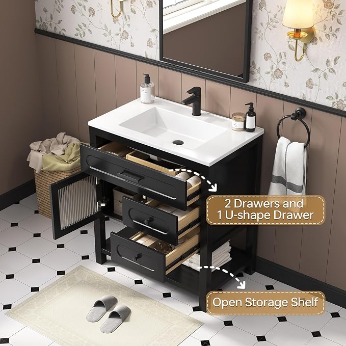 30 Inch Bathroom Vanity with Sink, Modern Bathroom Sink Cabinet with - Image 4