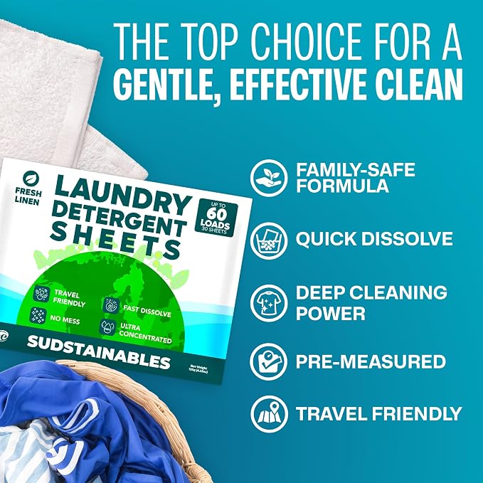 Sudstainables Laundry Detergent Sheets 60 Loads – Dissolvable Laundry Sheet - Image 2
