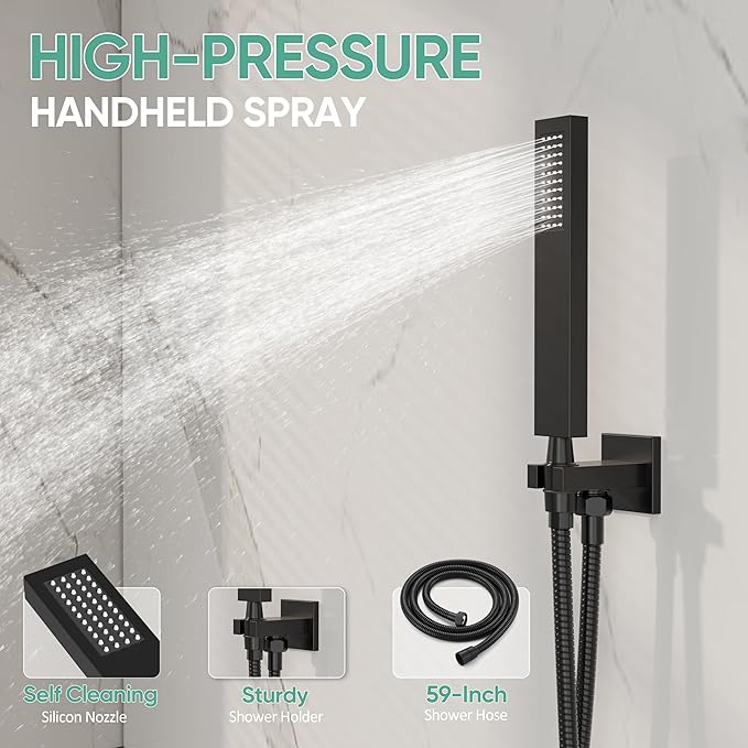 Black Shower System with Tub Spout, All Metal Tub Shower Faucet Set with 10" - Image 4