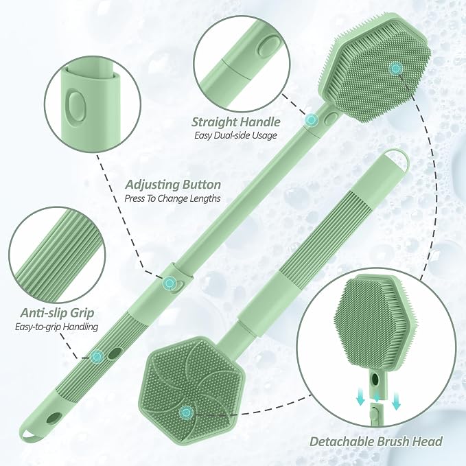 Silicone Back Scrubber for Shower, 3-Length Back Brush Bath Brush - Image 3