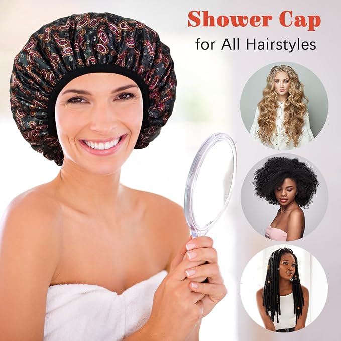 Shower Cap Reusable Waterproof, Terry Lined Shower Caps - Image 4