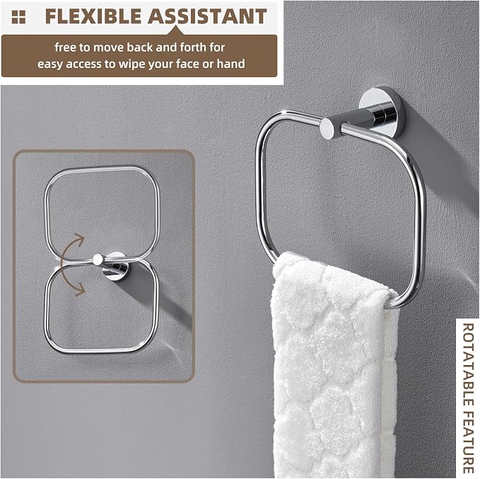 Angle Simple Swivel Towel Ring Chrome, Stainless Steel Hand Towel Rack - Image 5