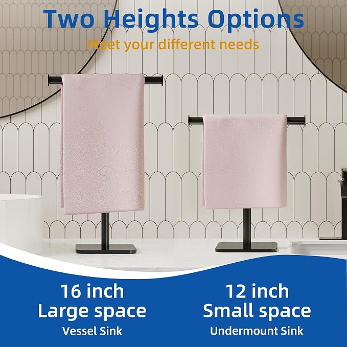 RUACQ T-Shape Hand Towel Holder Stand, Weighted Base Towel Rack, Countertop - Image 7